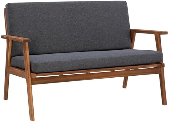 Linon Cooper Wood 4 Seater Removable Cushion Outdoor Patio Conversation Chat Sofa Set in Gray with Coffee Table