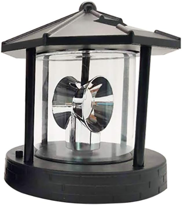 15 * 15 * 17cm Solar Lighthouse Rotating Light, Led Rotating Lighthouse Beacon Lamp Rotating Outdoor Decorative Lamp Energy Saving Solar Landscape Light (Black)