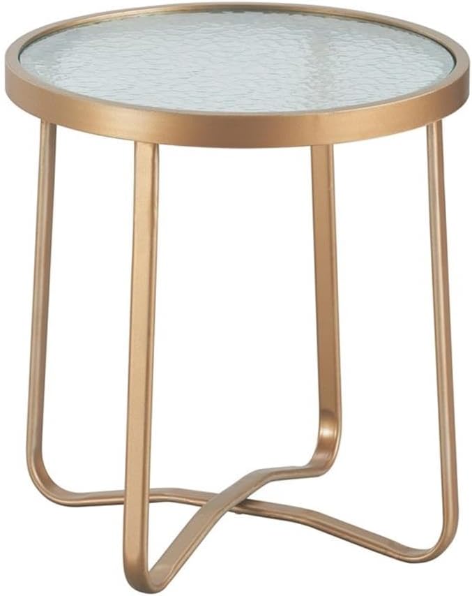Afuera Living Modern Outdoor Side Table, 20" D x 20" W x 22" H, French Gold Metal Frame, Tempered Glass Top, Stylish Patio End Table for Drinks, Snacks, or Decorative Accents