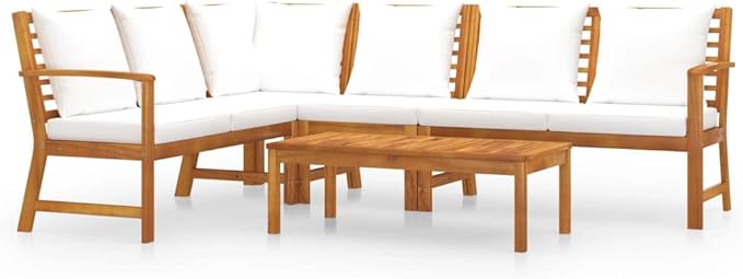 Backyard Furniture Patio Conversation Sets Outdoor Seating 5 Piece Patio Lounge Set with Cushion Cream Solid Acacia Wood Suitable for Swimming Pool, Courtyard, Garden