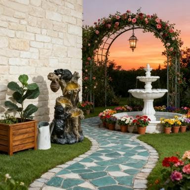 3-Tier Resin Bear & Honeycomb Outdoor Fountain with LED Lights & Adjustable Pump