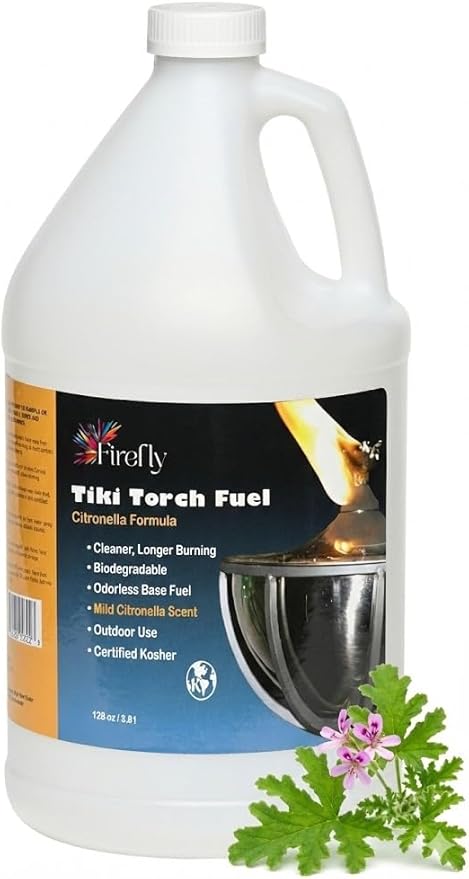 Firefly Fuel Tiki Torch Fuel – Clean-Burning Outdoor Lamp Oil for Tiki Torches and Lanterns. Low Smoke, Citronella Formula, Long-Lasting – Outdoor Patio & Garden Use - 1 Gallon
