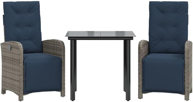 Backyard Furniture Patio Conversation Sets Outdoor Seating 3 Piece Bistro Set with Cushions Gray Poly Rattan Suitable for Gardens, Balconies, Decks