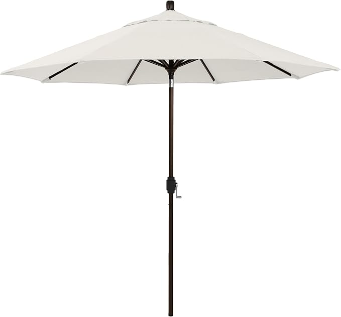 California Umbrella 9' Round Aluminum Market Umbrella, Crank Lift, Push Button Tilt, Bronze Pole