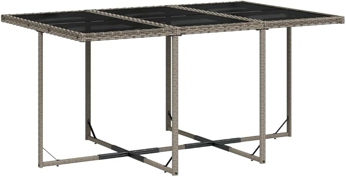 11-Piece Patio Dining Set with Cushions Gray PE Rattan Outdoor Furniture Set for Backyard Garden Balcony, Tempered Glass Table & Foldable Chairs