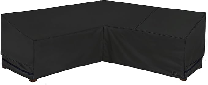 NettyPro Outdoor Sectional Sofa Cover 92 Inch, 600D Heavy Duty Waterproof Patio Lawn Furniture V-Shaped Lounge Set Couch Cover, Black