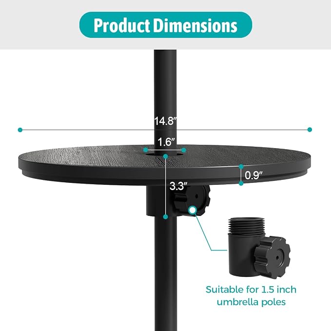 Patio Umbrella Table Tray with 1.5" Hole, Plastic Outdoor Side Table with Adjustable Knob, All-Weather, for Poolside, Backyard, Deck, 2pcs, Beige