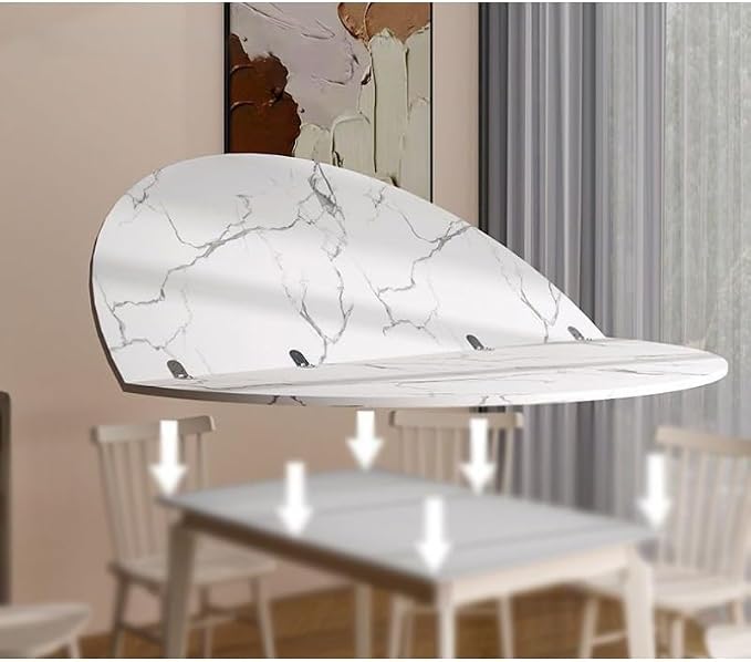 Beige Round Folding Table 24-71 Inch - 55.1" Space-Saving Wood Dining Table for Kitchen & Patio, Half-Fold Design with Durable Metal Hardware, Storable & Versatile