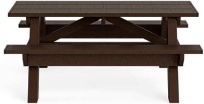 Standard 6 Foot Picnic Table Made of 100% Recycled Engineered Plastic Wood | Lifetime Durability, Low Maintenance Wood Look, Weather Resistant, Portable Picnic Table | Brown