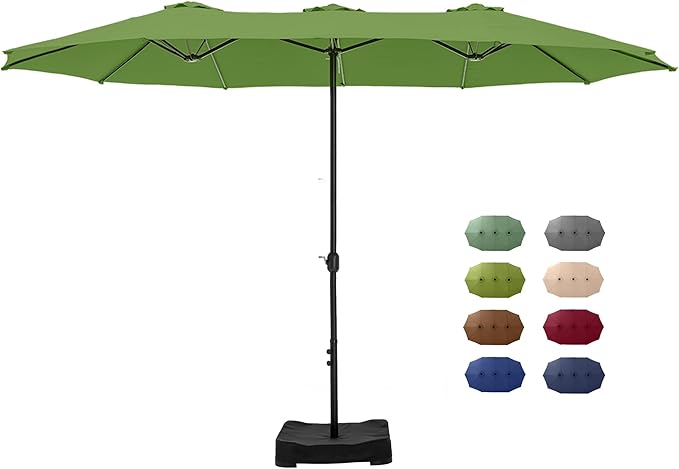 GREEN PARTY 15 ft Rectangular Patio Umbrella with Base Included, Large Double-Sided Outdoor Table Umbrella with Crank, 1.9" Pole UPF 50+ UV Resistant for Pool Deck Backyard Garden, Lime Green