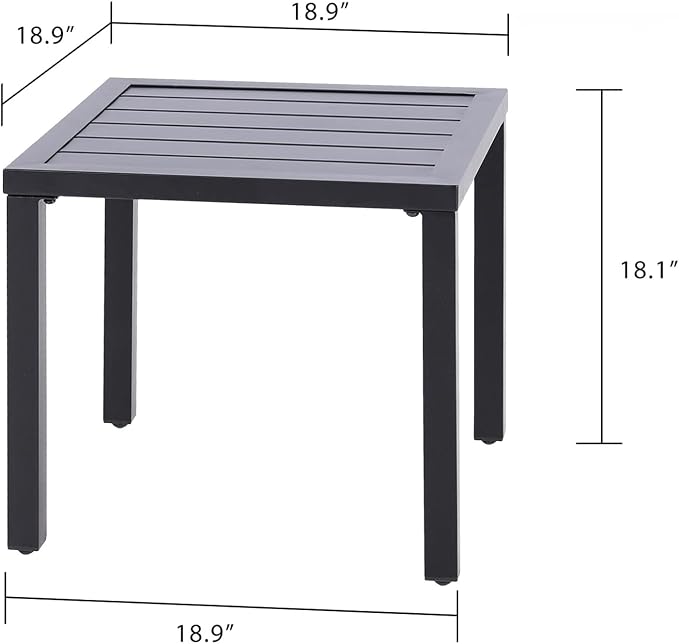 PHI VILLA Indoor Outdoor Small Metal Square Side/End Table, Patio Coffee Bistro Table, Black | Indoor