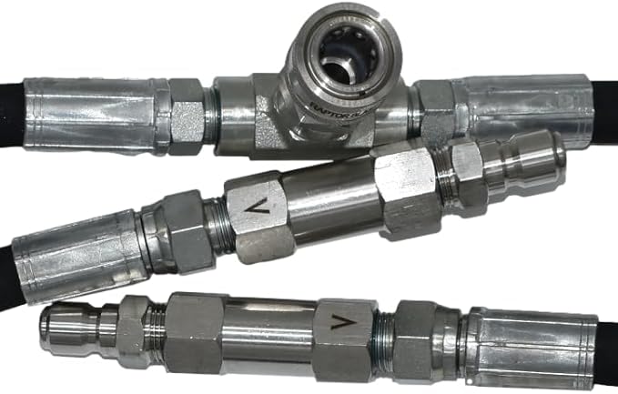 3/8" Siamese Kit, Dual Pressure Washer Connector with Stainless Steel Quick Connects, Check Valves, 6000 PSI Hoses