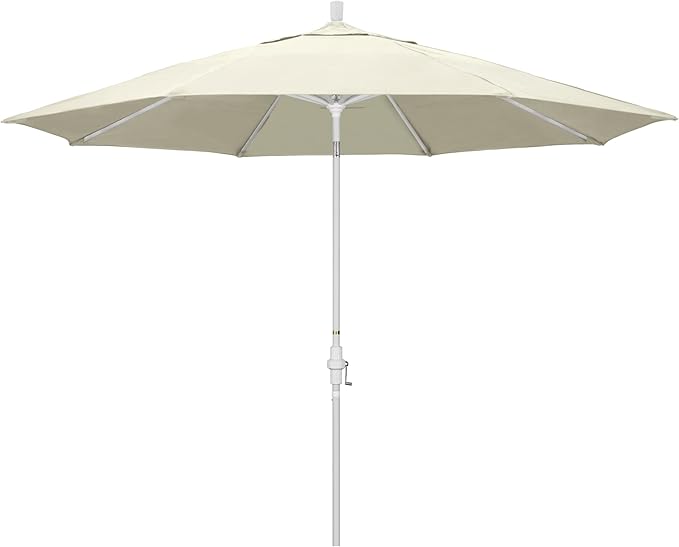 California Umbrella 11Ft Premium Sunbrella Patio Umbrella, Hand-Crank, Tilt-Collar, White Frame, Canvas Fabric