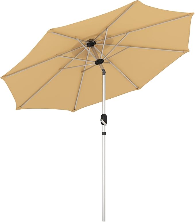 10FT Aluminum Outdoor Patio Umbrella, Fade-Resistant Market Umbrella with Push Button Tilt Function, 8 Sturdy All-Aluminum Ribs for Gardens, Patios, Backyards & Pools