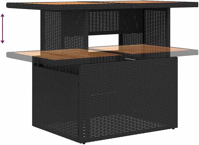 vidaXL 7 Piece Garden Sofa Set Black Poly Rattan with Storage Cushions Acacia Wood Perfect for Outdoor Spaces and Relaxation Patio Lounge Wicker Modular Furniture Conversation