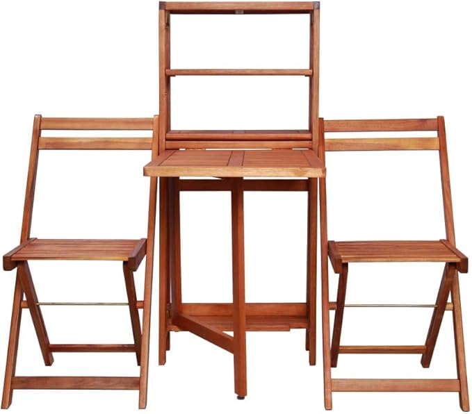 3 Piece Folding Bistro Set, Porch Furniture Set Outdoor Sofa Set Patio Conversation Set Outdoor Dining Sets for Piazza Poolside Negotiation Area Exhibition Solid Acacia Wood
