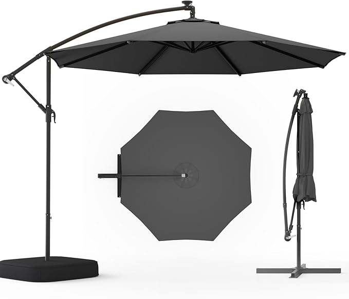 10FT Patio Umbrella with Base Included, Outdoor Offset Cantilever Umbrella, Infinite Tilt, UV Protection for Backyard, Lawn, Garden & Pool