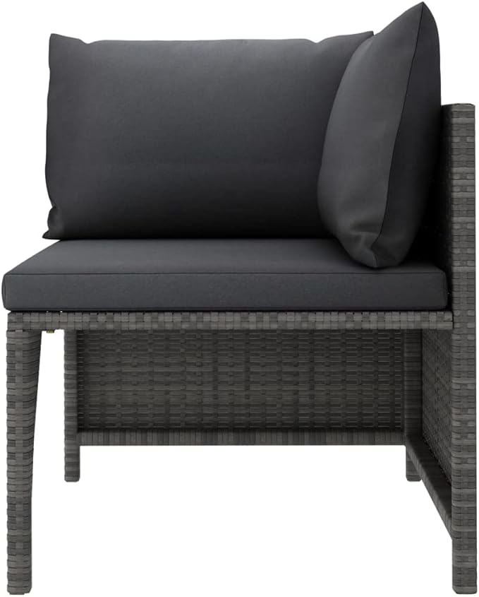 5-Piece Grey PE Rattan Patio Set, Modular Sectional 23.6"x23.6"x12.6", Steel Frame, Outdoor Furniture for Deck/Garden/Sunroom