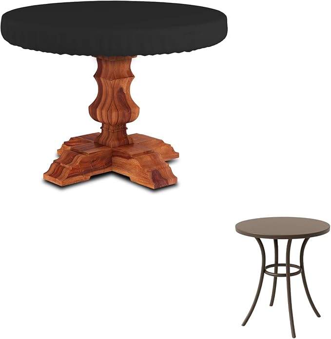Seal Skin Covers Outdoor Round Table Top Cover, Heavy-Duty Elite PVC Waterproof & UV-Resistant Material, All-Weather Protection for Patio Furniture (Black, 44"Dia x 4"H)