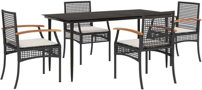 5 Piece Patio Dining Set with Cushions, Outdoor Lounge Sets Patio Conversation Set Sectional Sofa Porch Furniture Set for Exhibition Piazza Negotiation Area Poolside Black Poly Rattan