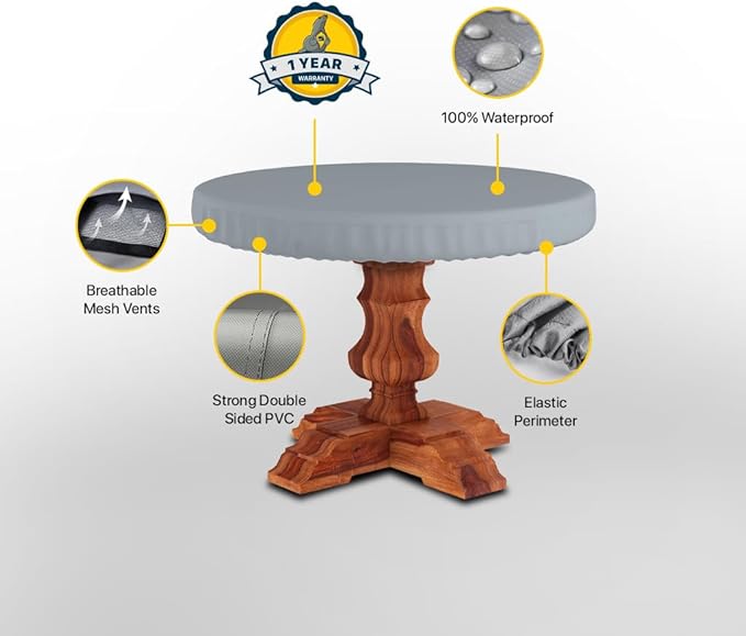 Seal Skin Covers Outdoor Round Table Top Cover, Heavy-Duty Elite PVC Waterproof & UV-Resistant Material, All-Weather Protection for Patio Furniture (Gray, 30"Dia x 4"H)