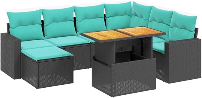 vidaXL Patio Sofa Set with Cushions 8 Piece, Outdoor Conversation Set, Sectional Sofa for Balcony Garden, Modern Style, Black Poly Rattan
