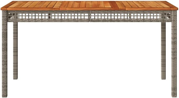 vidaXL Rectangular Outdoor Dining Table 55.1X31.5X29.5 in Grey Brown Poly Rattan Acacia Wood Ideal for Garden Balcony Patio Seating 8 Modern Style Furniture Set UV Resistant