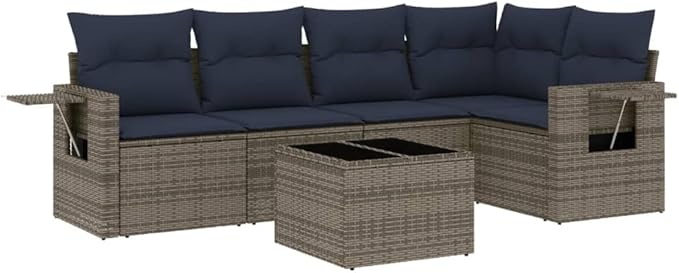 vidaXL Patio Sofa Set with Cushions 6 Piece, Outdoor Conversation Set, Patio Sectional Sofa for Balcony Garden, Modern Style, Gray Poly Rattan