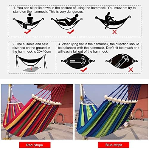 Camping Accessory Outdoor Rollover-Resistant Single Person Canvas Hammock Portable Beach Swing Bed with Wooden Sticks, Size: 260 x 80cm(Blue) (Color : Red)