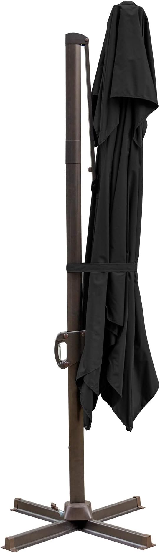 HomeRoots 10' Black Polyester Square Tilt Cantilever Patio Umbrella with Stand