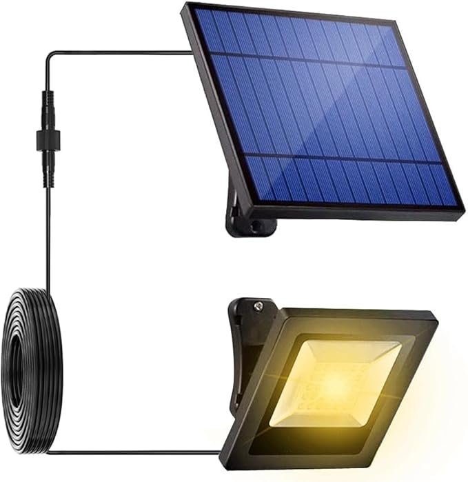 Solar Flood Lights Outdoor Dusk to Dawn Solar Light 4400mAh Waterproof LED 3000K Warm White Wall Mount with Detachable Panel for Outside, Patio