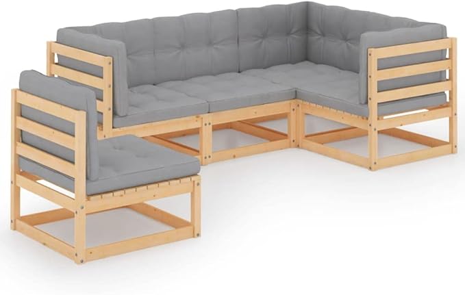 5 Piece Patio Lounge Set with Cushions, Porch Furniture Set Patio Conversation Set Sectional Sofa Front Porch Furniture for Poolside Negotiation Area Garden Piazza Solid Wood Pine