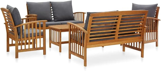 vidaXL Patio Furniture Set 5 Piece, Patio Bench Seat with Coffee Table, Wooden Dining Set for Garden Balcony Porch, Modern, Solid Wood Acacia