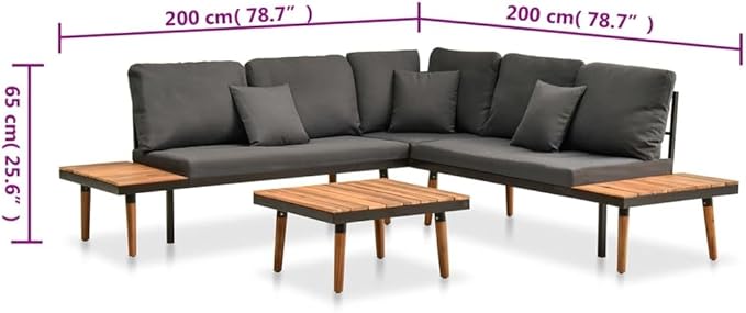4 Piece Patio Lounge Set with Cushions, Front Porch Furniture Porch Furniture Set Outdoor Sofa Sets Patio Conversation Set for Negotiation Area Exhibition Piazza Poolside Solid Acacia Wood