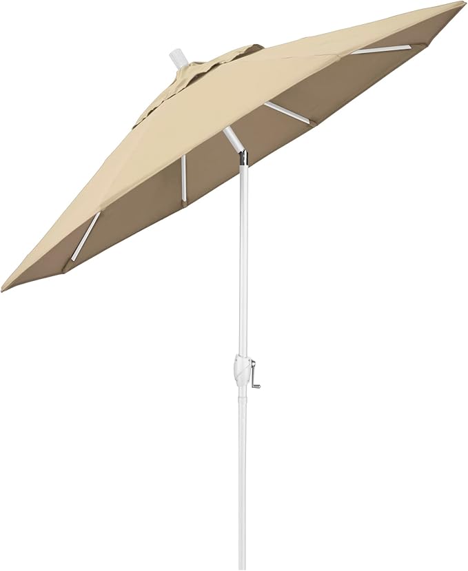 California Umbrella 9' Round Aluminum Market Umbrella, Crank Lift, Push Button Tilt, White Pole, Cilantro