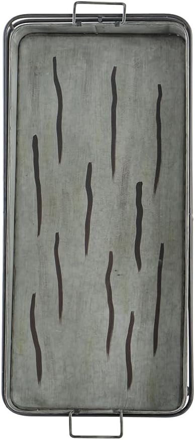 Galvanized Tray Table, Iron, 32x15x31 in, Antique Gray | Iron, galvanized two-tray table with handles, assembly required, outdoor patio use