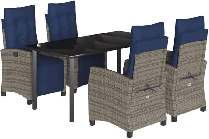 Backyard Furniture Patio Conversation Sets Outdoor Seating 5 Piece Patio Dining Set with Cushions Gray Poly Rattan Suitable for Gardens, Balconies, Decks