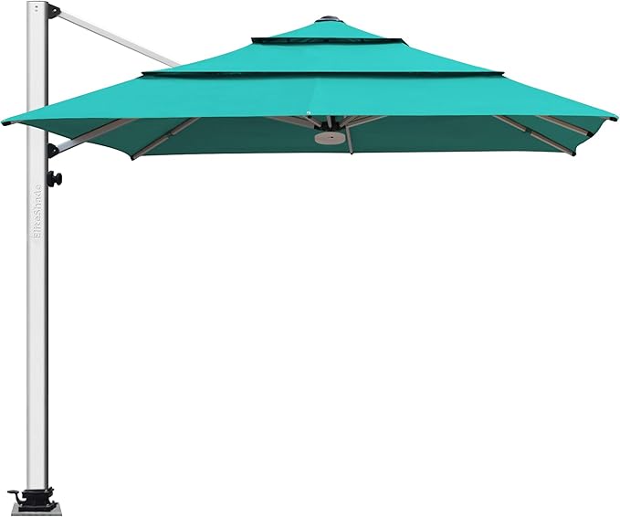 EliteShade USA APOLLO 3-Tier 10x10FT Full Aluminum Cantilever Patio Umbrella for Outdoor Restaurant Garden Courtyard Deck Pool and Marketing with Light (No battery), Teal