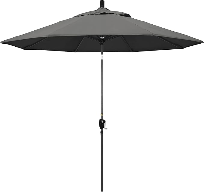 California Umbrella 9' Rd Pacific Trail Series Aluminum Patio Umbrella, Crank Lift, Push Button Tilt, Black Finish, Sunbrella Charcoal Fabric