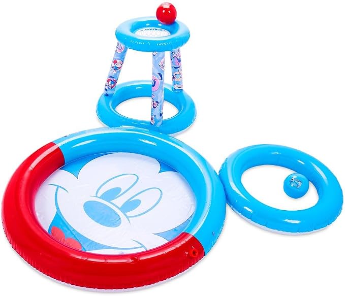 Disney Store Official Mickey Mouse Summer Fun Inflatable Pool Set with Splash Pad, Hoop, Sprayers and Balls, Fun Toddler Outdoor Toys, Mickey Face Design, Perfect for Summer Family Fun