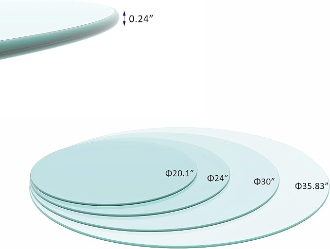 24" Round Glass Table Top - 1/4" Thick Round Polish Edge Tempered Glass, Replacement Glass Table Top for Kitchen/Patio Table