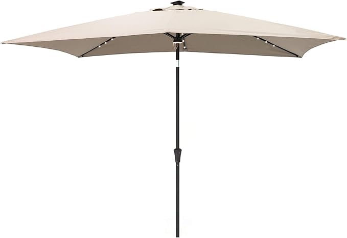 C-Hopetree Rectangular Outdoor Patio Market Umbrella with Solar LED Lights 6.5 x 10 ft