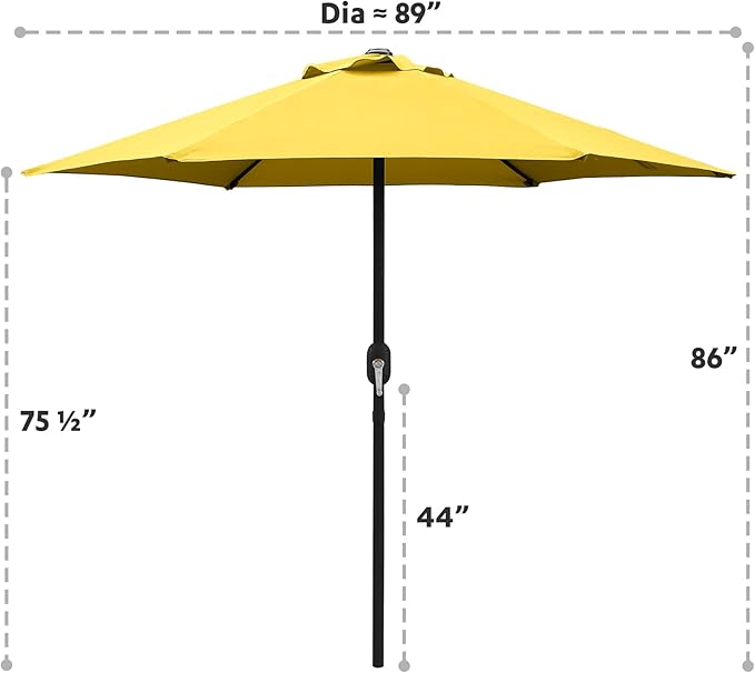 7.5 Ft Patio Umbrella with Crank Weather Resistant Outdoor Umbrella Durable 6 Sturdy Steel Ribs Outdoor Market Umbrella for Deck Garden Pool Yard Cafe, Yellow