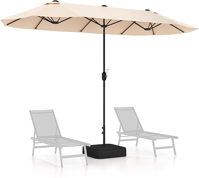 Giantex Patio Umbrella with Base, Double-Sided Outdoor Umbrella with Crank Handle, Umbrella Base Stand with 2 Sandbags, 12 Metal Ribs, Market Umbrellas for Garden Poolside Deck