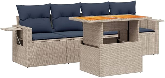 vidaXL Patio Sofa Set with Cushions 5 Piece, Outdoor Sectional Sofa Couch, Patio Conversation Set for Garden Backyard, Gray Poly Rattan