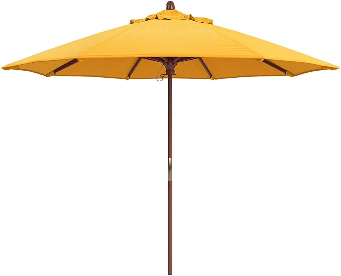 California Umbrella 9' Premium Commercial Hardwood Patio Umbrella, Manual Lift With Pacifica Yellow Fabric