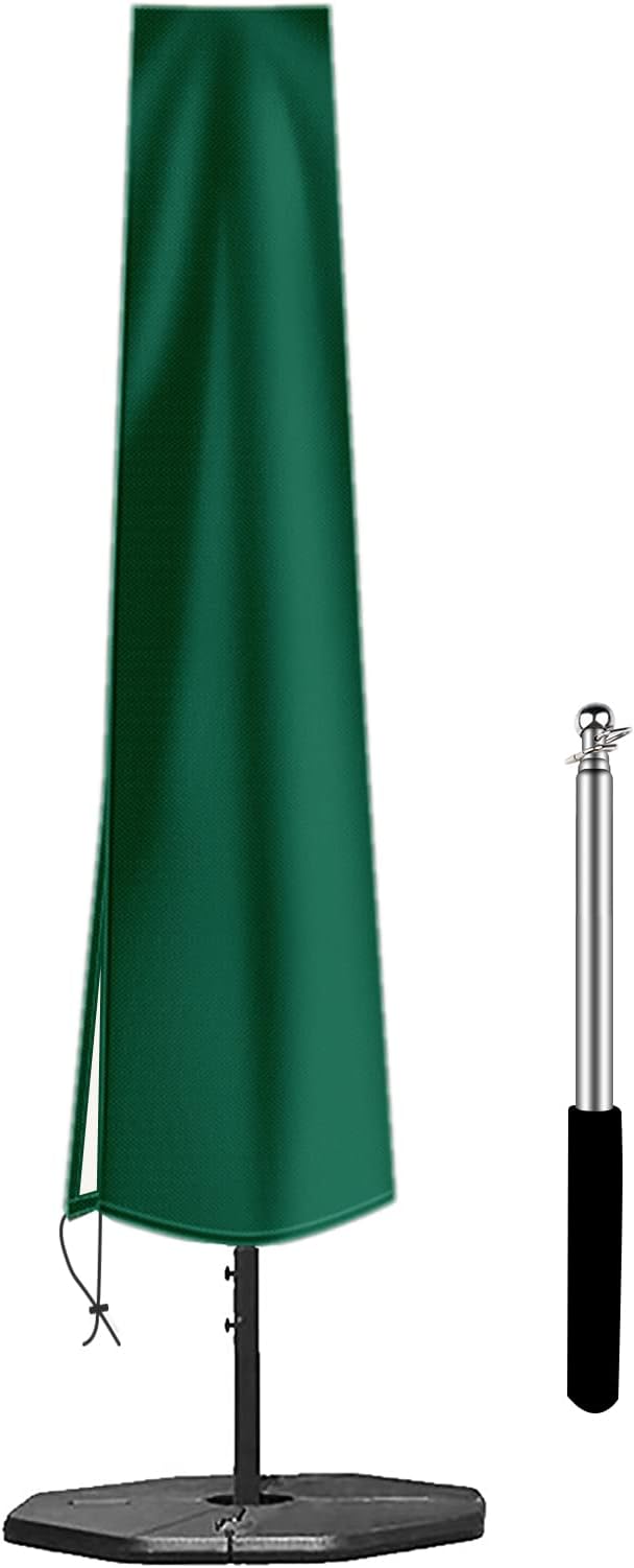 OKPOW Umbrella Cover 420D Oxford Fabric Patio Umbrella Covers Waterproof with Zip, for 9ft to 12ft Garden Outdoor Umbrella (Dark Green)