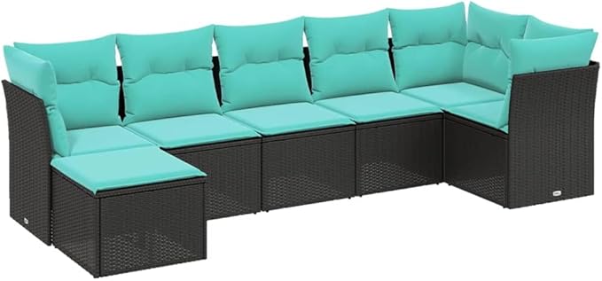 7 Piece Patio Sofa Set with Cushions, Garden Lounge Set Outdoor Dining Sets Sectional Sofa Patio Conversation Set for Garden Piazza Negotiation Area Exhibition Black Poly Rattan