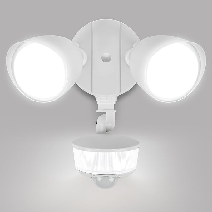 LUTEC 34W 3000 Lumen Motion Sensor Outdoor Lights, 5000K Daylight, IP65 Waterproof Flood Lights Outdoor with Night Light, Dusk to Dawn Motion Detector LED Security Light for Outside Garage, Yard-White