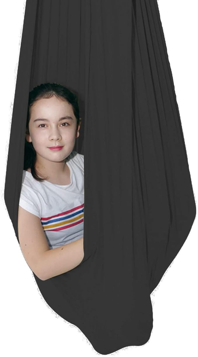 Sensory Swing for Adults Indoor Kids Therapy Swing Calming Snuggle Hammock Durable Soft Strong Fabric Swing Best Suited for Children with SPD Autism and Asperger (Color : Black, Size : 1M x 2.8M)